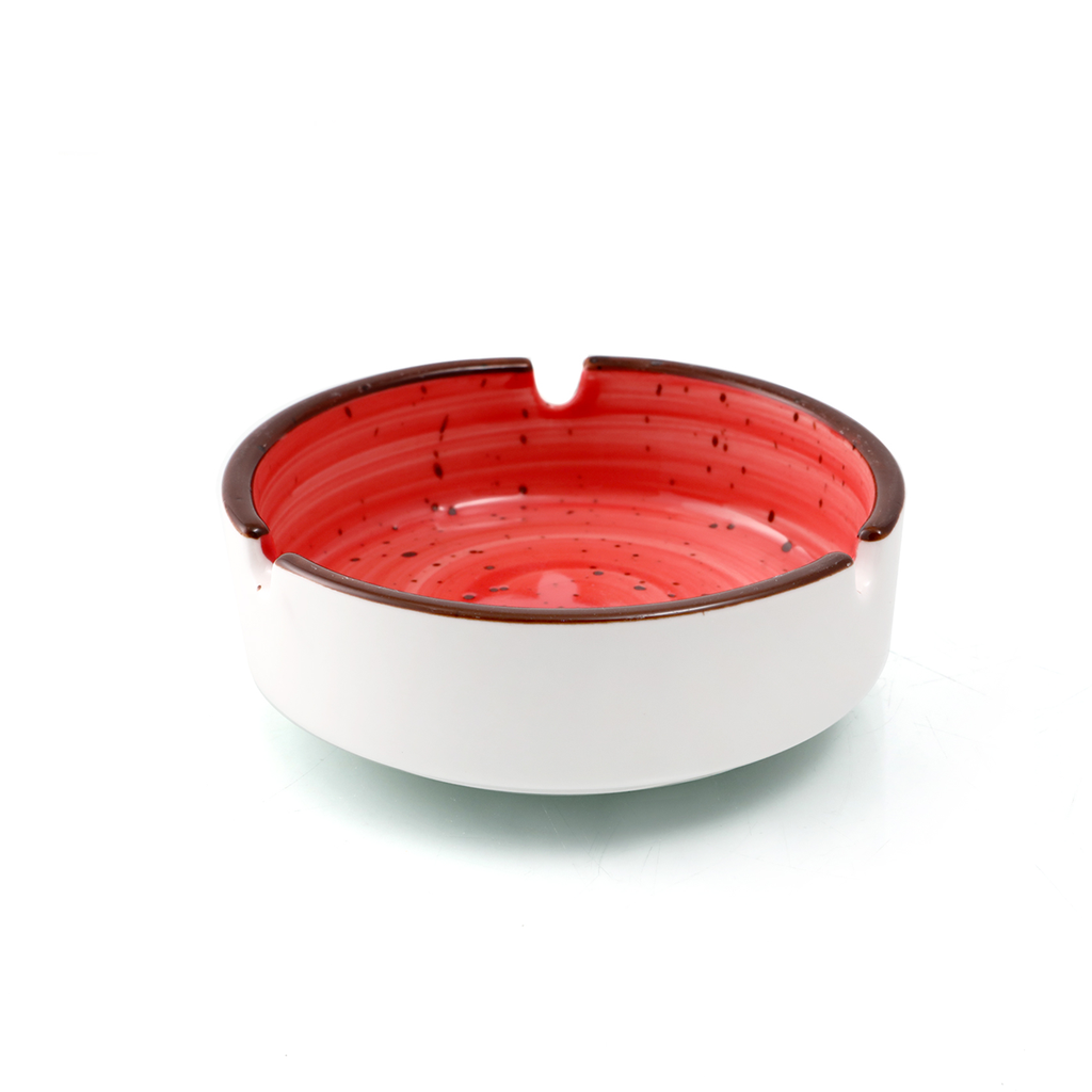 Porceletta Red Color Glazed Porcelain Round Ashtray 4"