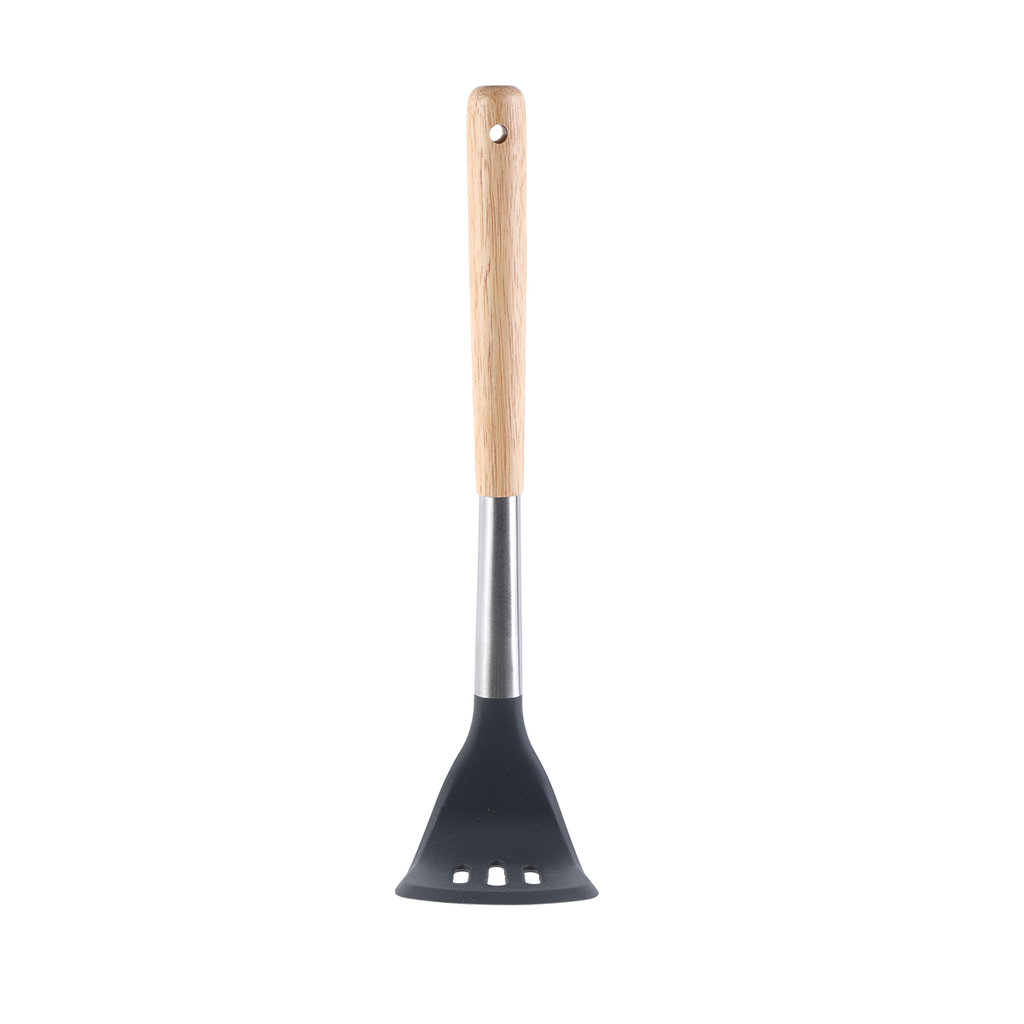 Vague Silicone Grey Silicone Potato Smasher with Oak Wood Handle