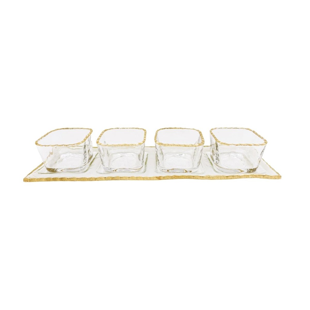 Vague 4 Pcs Golden Rim Glass Cups with Plate