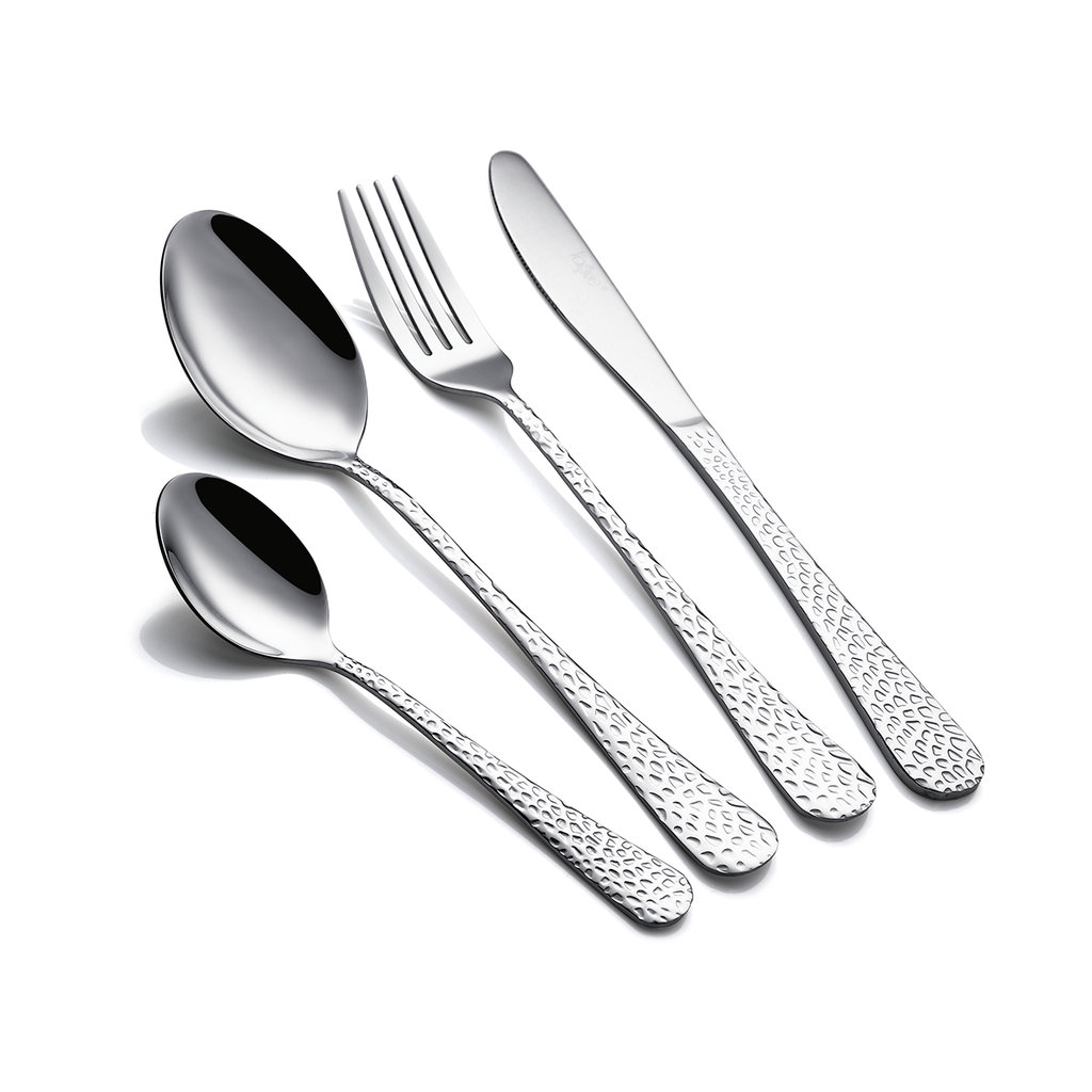 Vague Stainless Steel 16 Pieces Cutlery Set - Hammered Mirror Finish Design