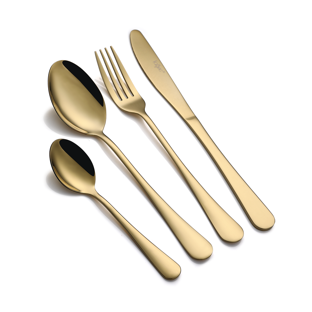 Vague Stainless Steel 16 Pieces Cutlery Set - Plain Golden PVD Finish Design