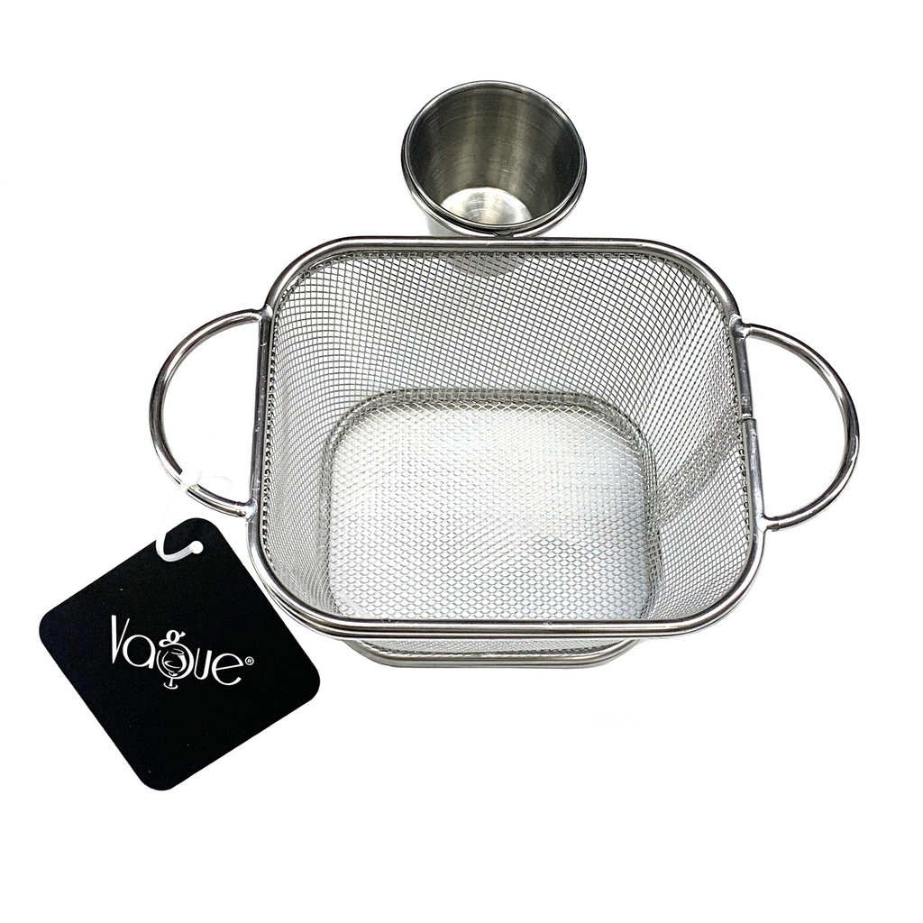 Stainless Steel Fry basket w/ Sauce Dish 10.5 x 9 x 6 cm