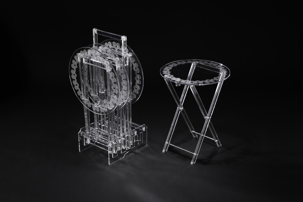 Vague Round 4 Pcs Table Set with Silver Printing D40 cm x H50 cm/8 mm