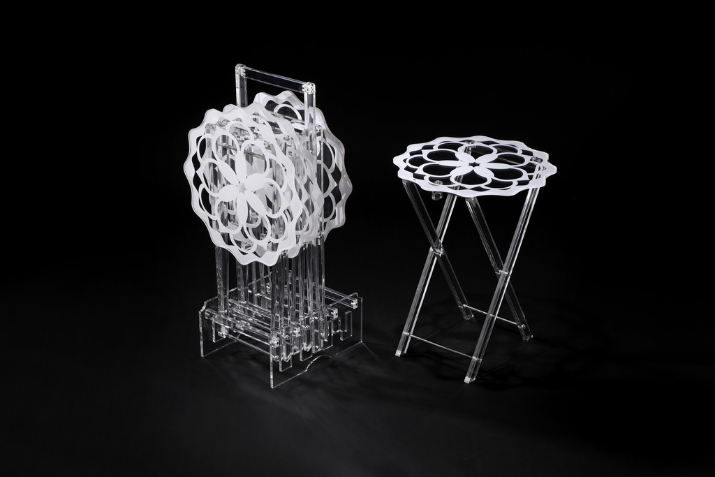 Vague Acrylic 4 Star Coffee Tables with Stand Set Flower Printing