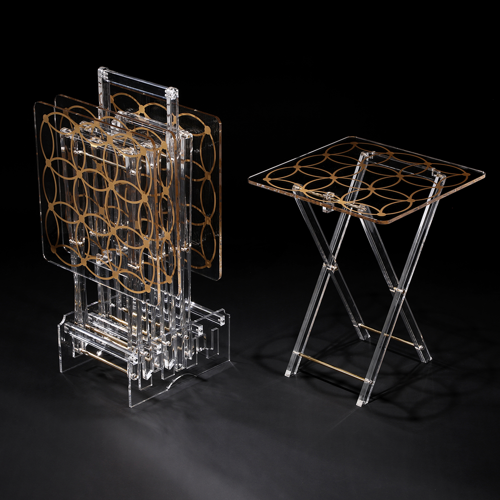 Vague Acrylic 4 Square Coffee Tables with Stand Set Circles Printing