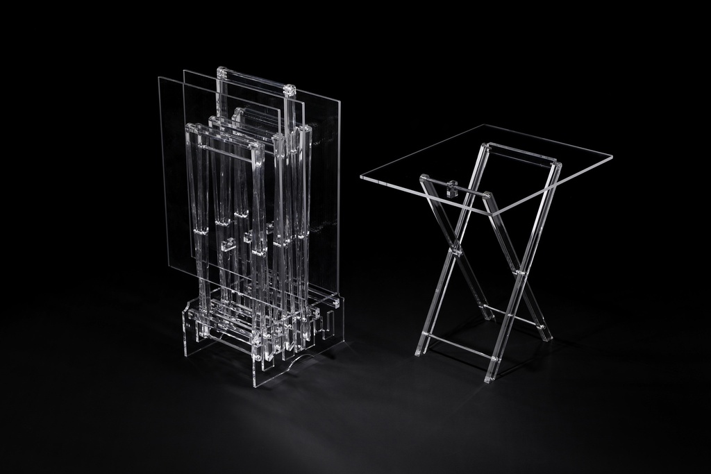 Vague Acrylic 4 Rectangular Coffee Tables with Stand Set