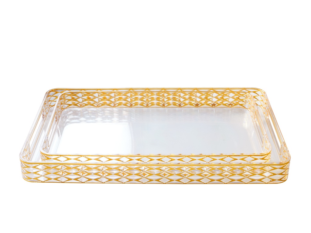 Vague Acrylic Transparent & Golden 2 Pieces Rectangular Tray Set 47.5 cm x 29 cm and 54.5 cm x 34 cm Tog Design