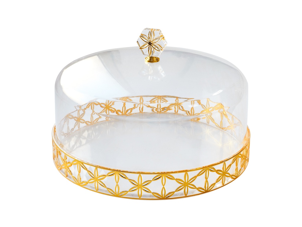 Vague Acrylic Transparent & Golden Cake Plate with Cover Set Dia: 31 cm Daisy Deisgn