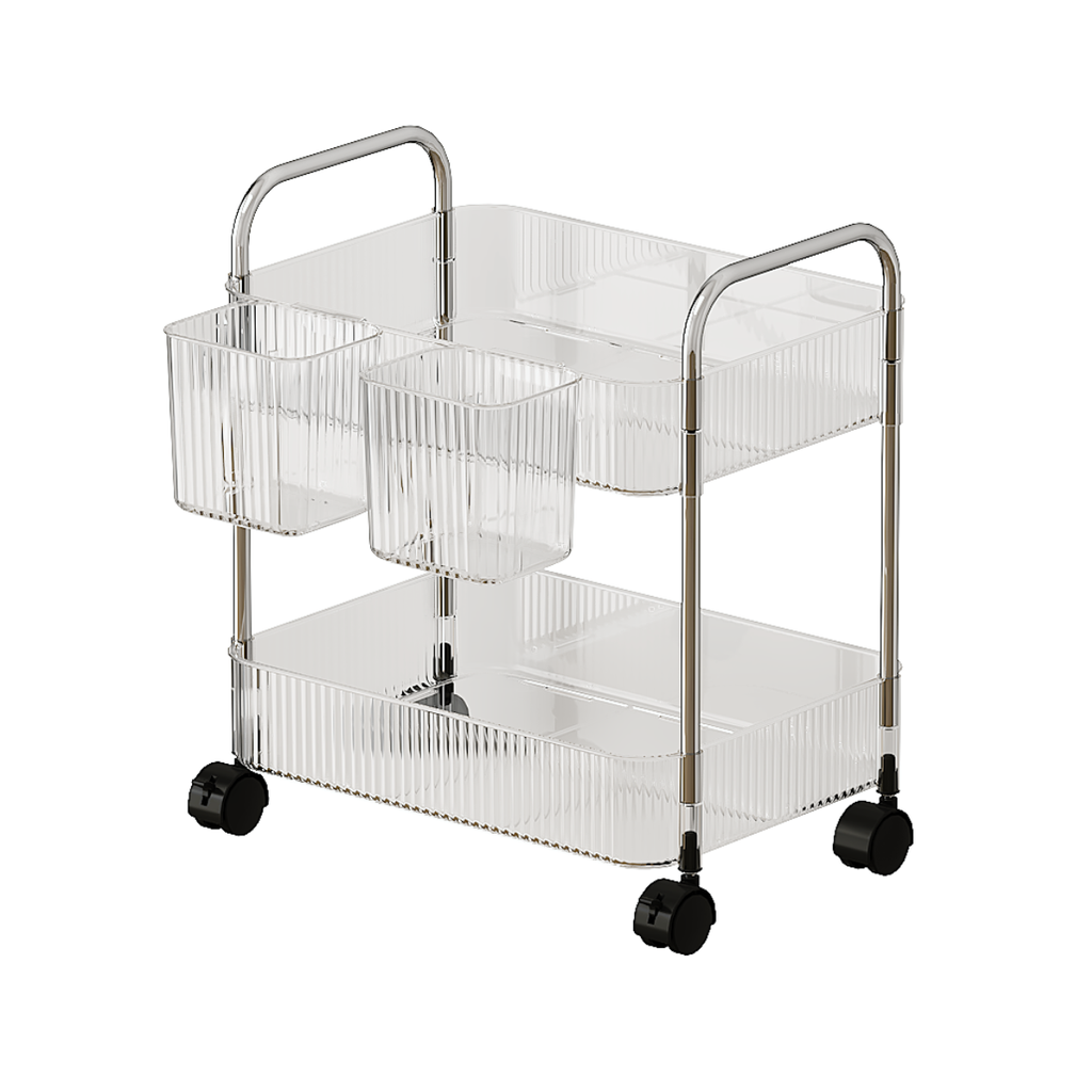 Vague 2 Tier Transparent Trolley Cart with 2 Baskets 40 cm x 28.5 cm x 44.4 cm