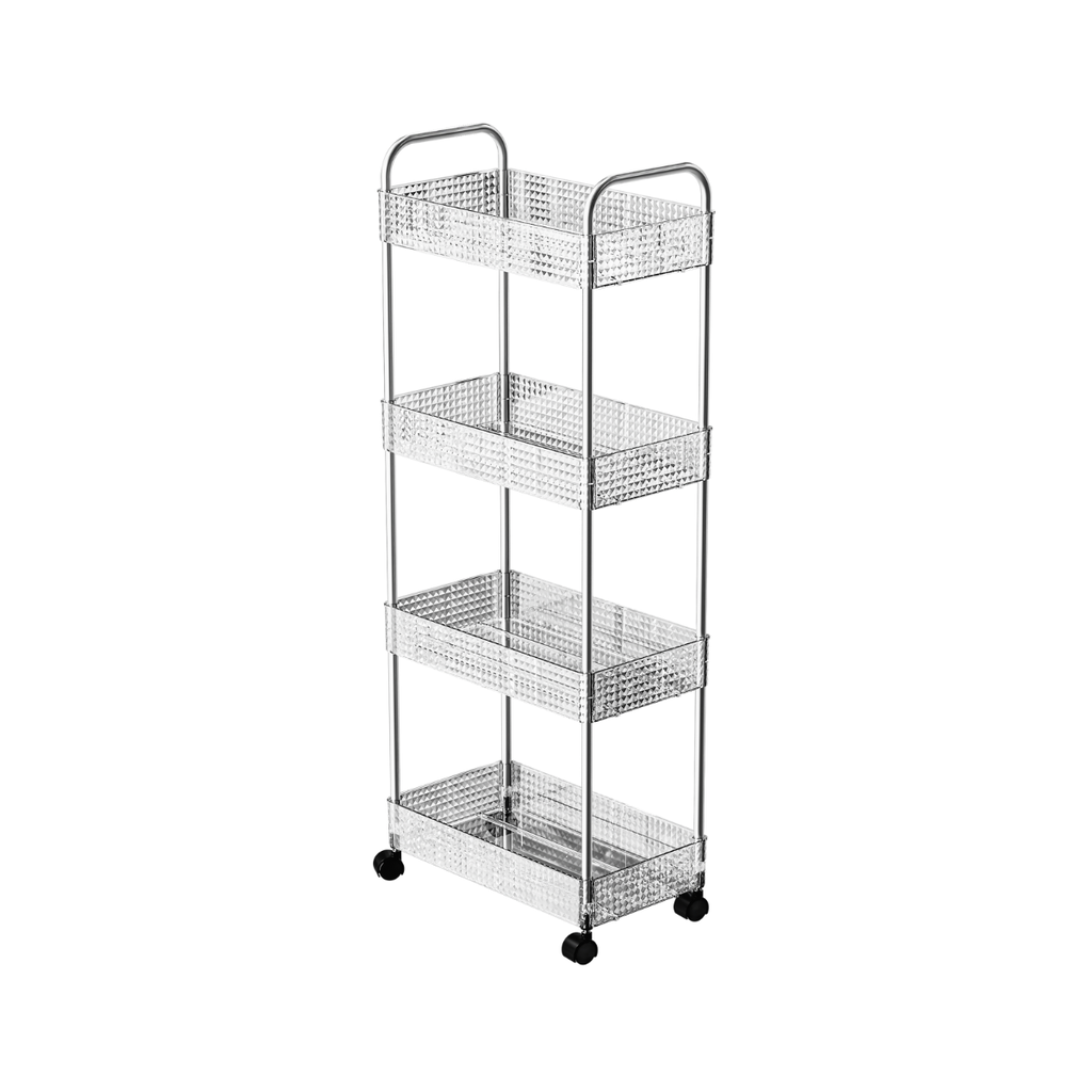 Vague Transparent Diamond 4 Tier Trolley Cart 40 cm x 21.5 cm x 93 cm