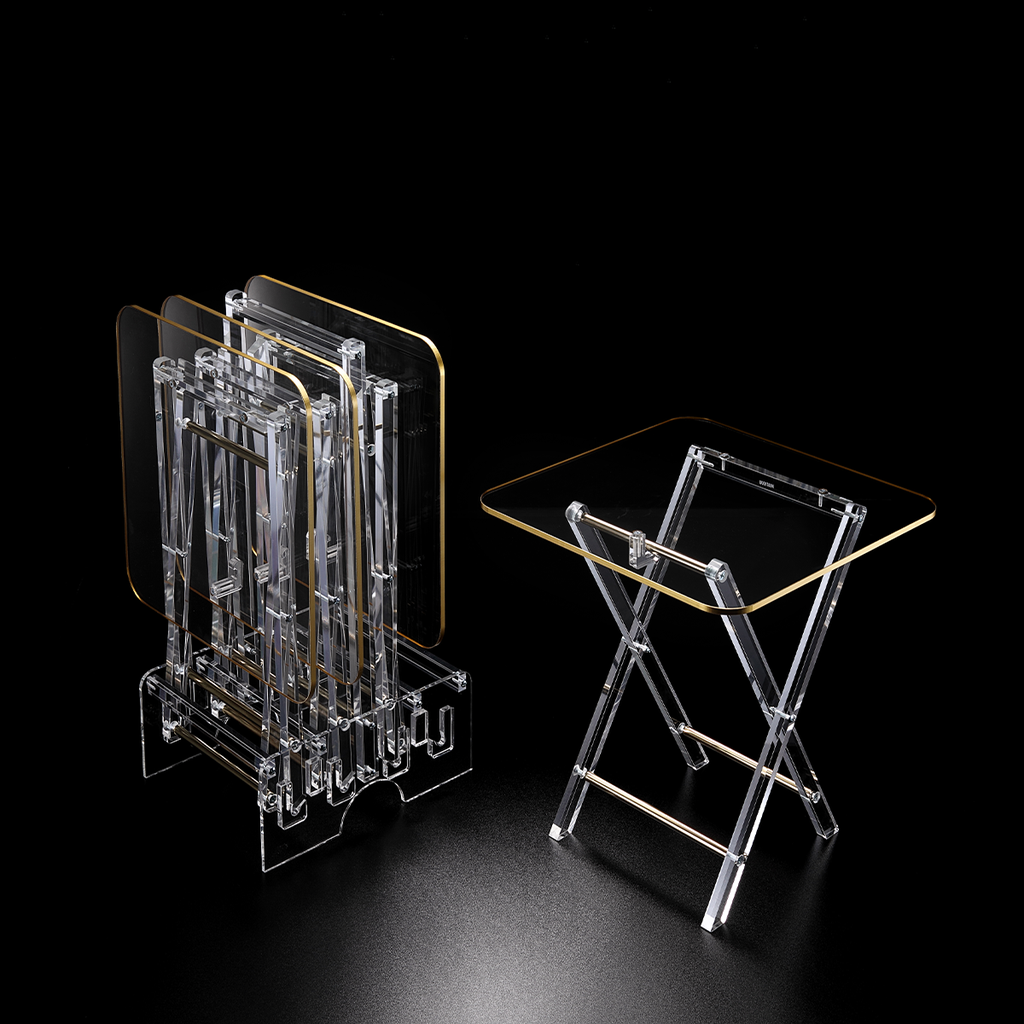 Vague Acrylic 4 Square Coffee Tables with Stand Set Classic Design