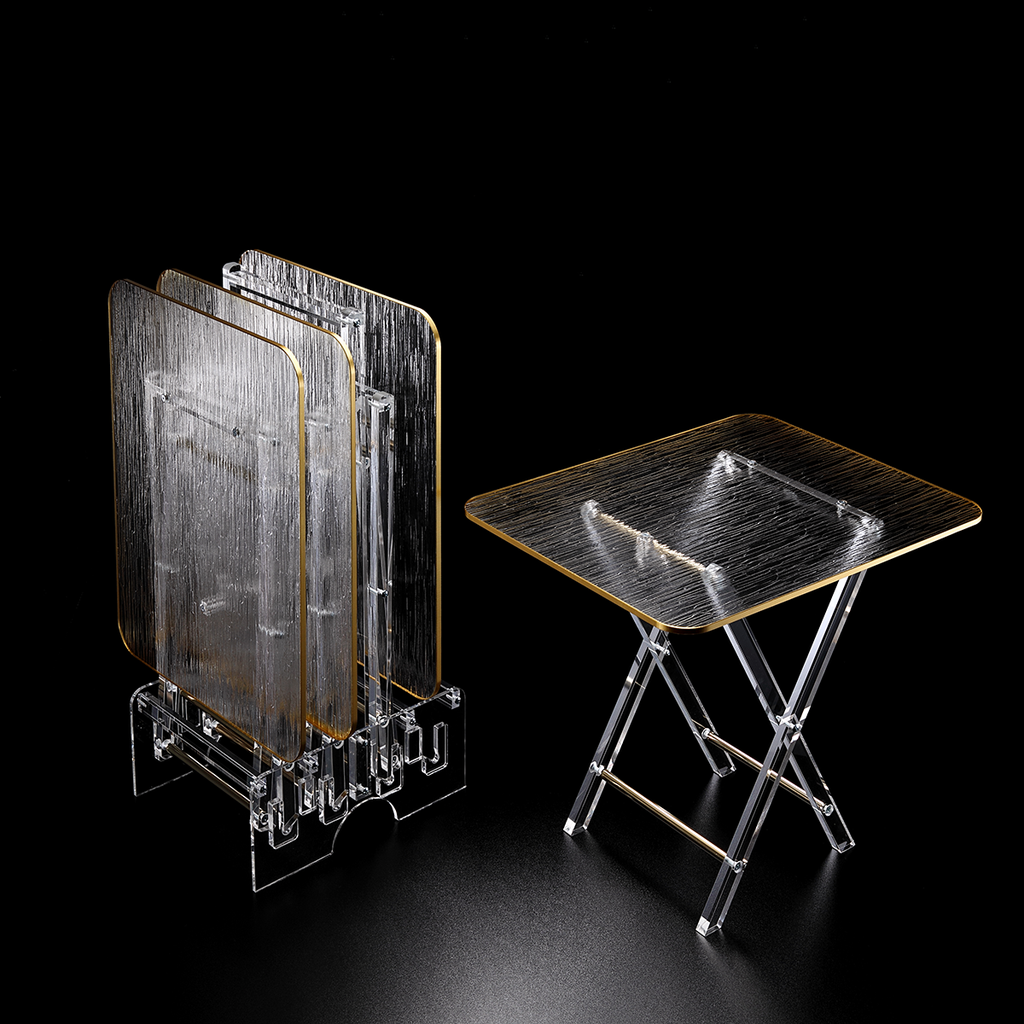 Vague Acrylic 4 Rectangular Coffee Tables with Stand Set Bark Design