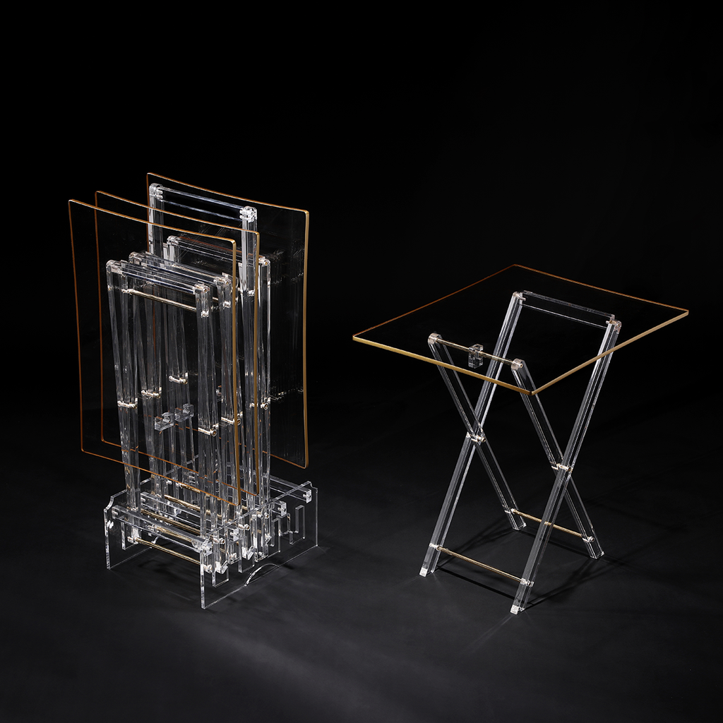 Vague Acrylic 4 Curved Rectangular Coffee Tables with Stand Set