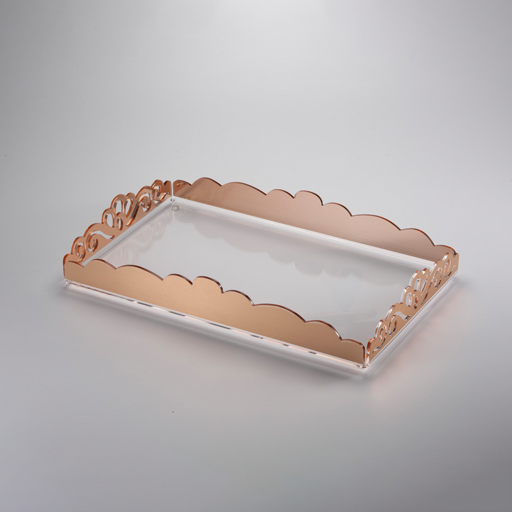 Vague Acrylic Rectangular Laser Tray 30 cm x 50 cm Gold Rose Bronzing
