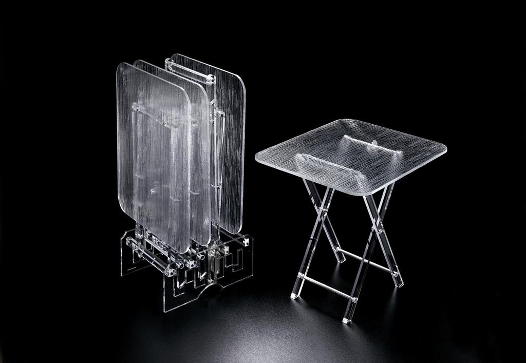 Vague Acrylic 4 Rectangular Coffee Tables with Stand Set Bark Design