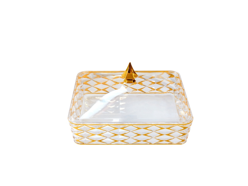 Vague Acrylic Transparent & Golden Square Big Candy Box with Cover 27.2 cm x 27.2 cm Tog Design