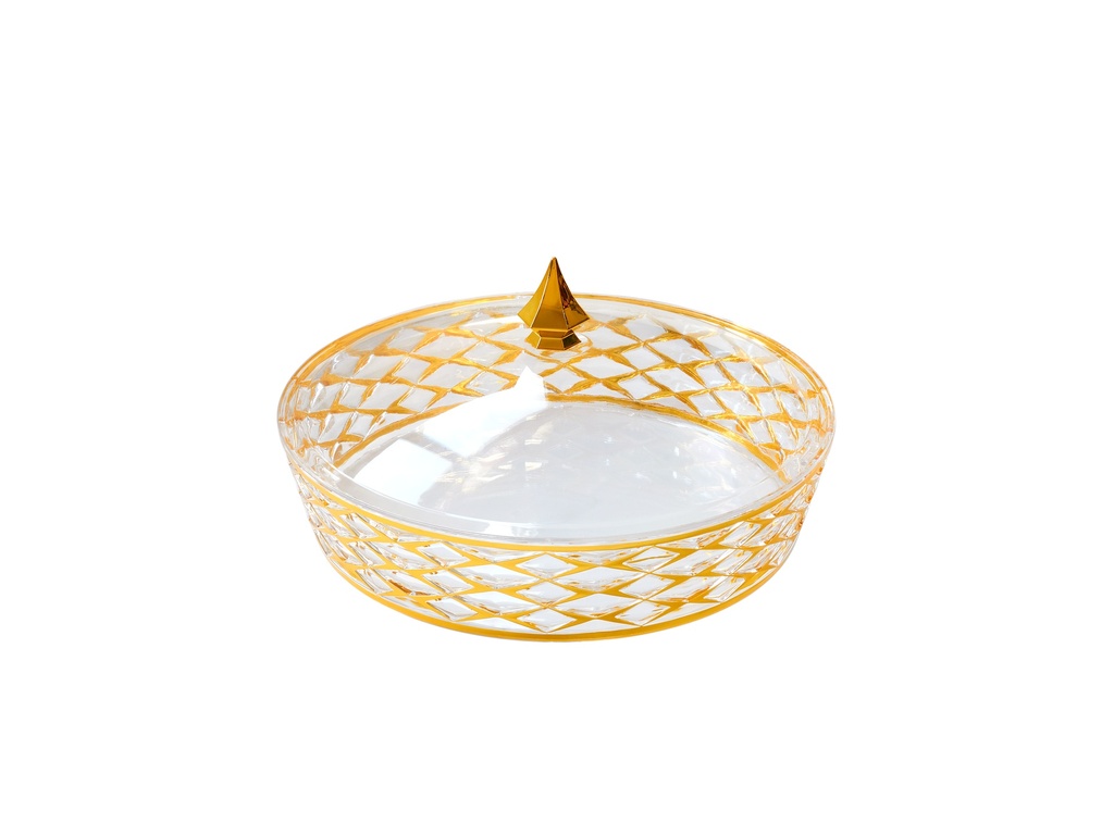 Vague Acrylic Transparent & Golden Round Small Candy Box with Cover 25.5 cm x 25.5 cm Tog Design