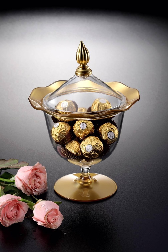 Vague Acrylic Wavy Round Candy Box Large Gold Coat