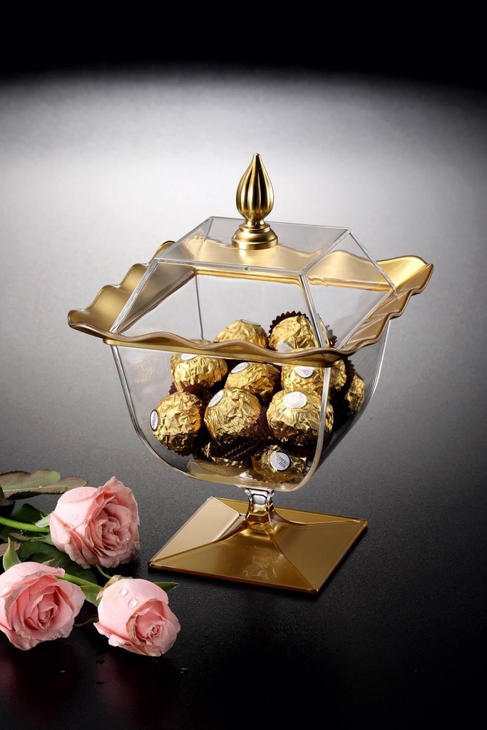 Vague Acrylic Wavy Square Candy Box Large Gold Coat