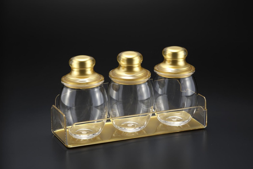 Vague Acrylic 3 Jars Set with Tray Golden
