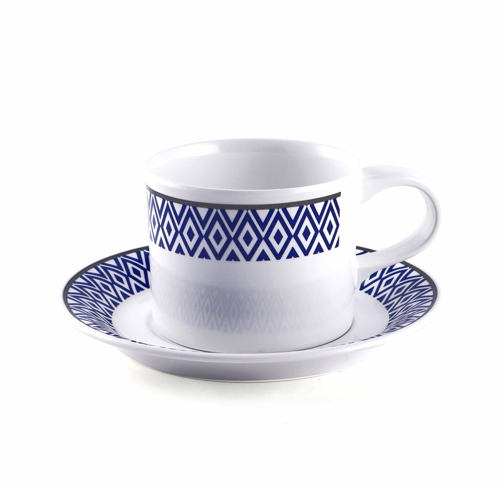 Vague Melamine Coffee Cup with Saucer Blue Line 3".