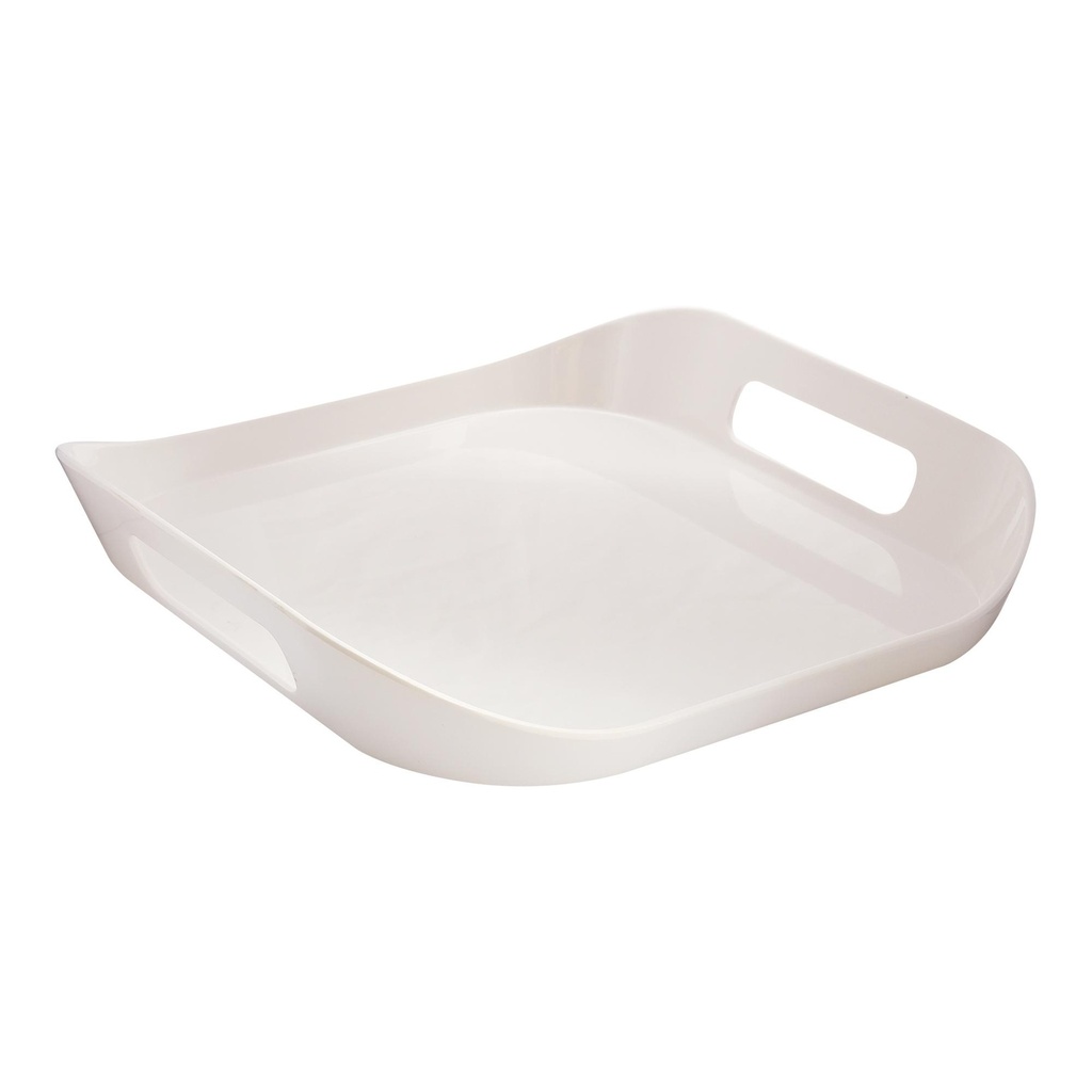 Vague Melamine Square Tray with Handle 13.5" x 2.5" Ivory