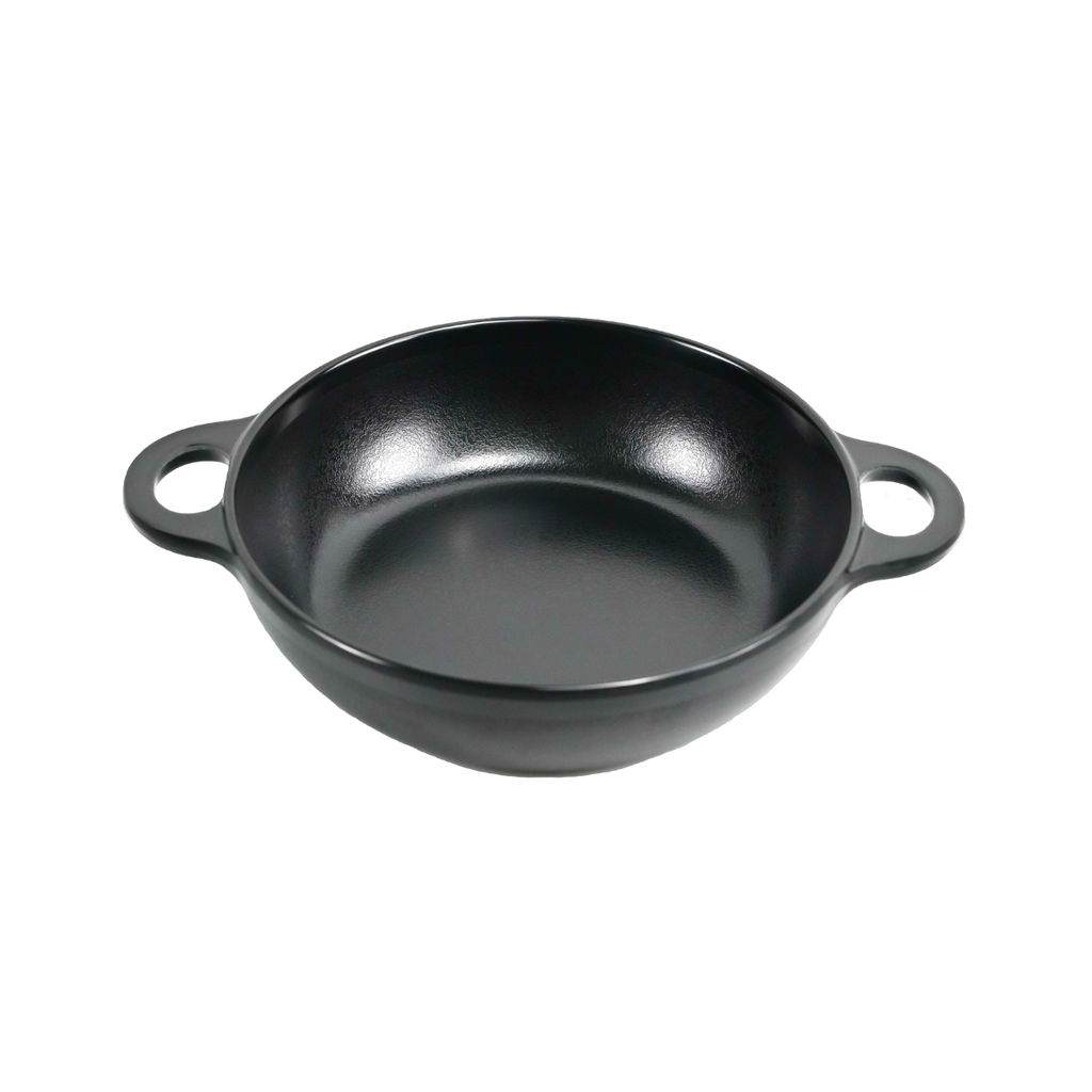 Vague Black Melamine Round Bowl With Handle 8.75"