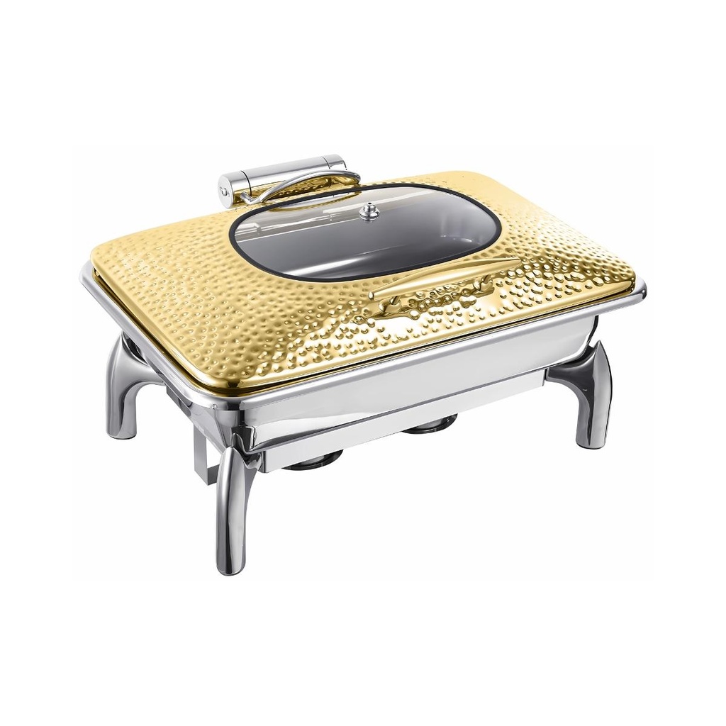 Upper 9L Chafing Dish 1/1 With Glass Lid, Small Hammer-Gold