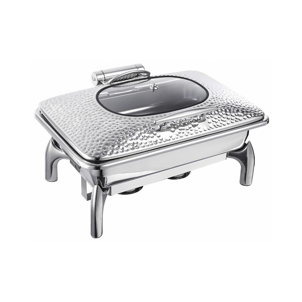Upper 9L Chafing Dish 1/1 With Glass Lid, Small Hammer-Silver