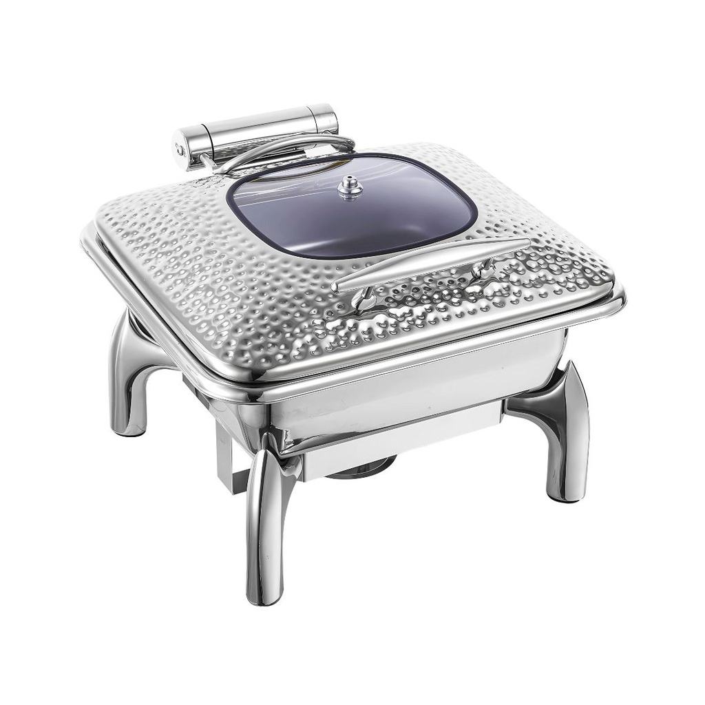 Upper 6L Chafing Dish 2/3 With Glass Lid, Small Hammer - Silver