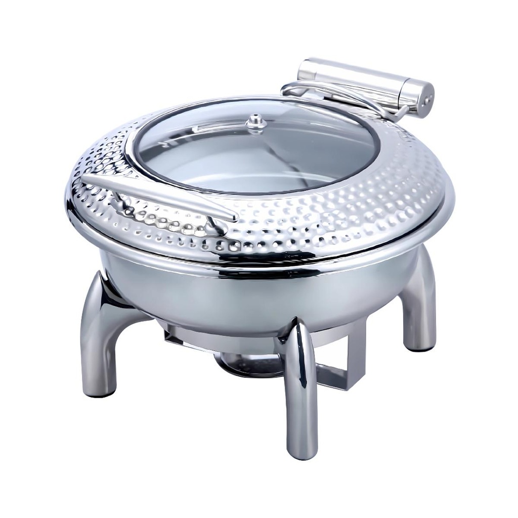 Upper 6L Round Chafing Dish  With Glass Lid, Small Hammer - Silver