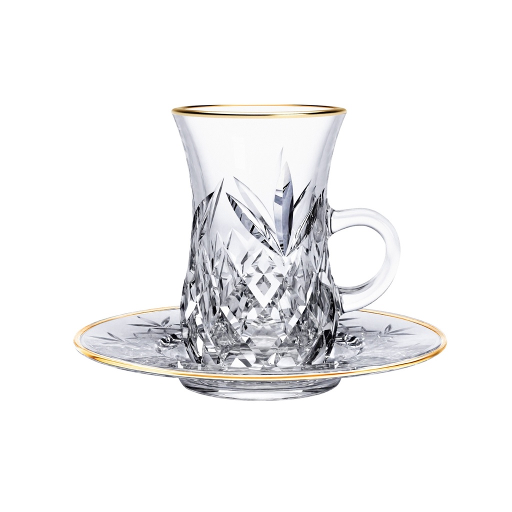 Vague Flashing 12 Piece Tea Cups & Saucers Set with Gold rim