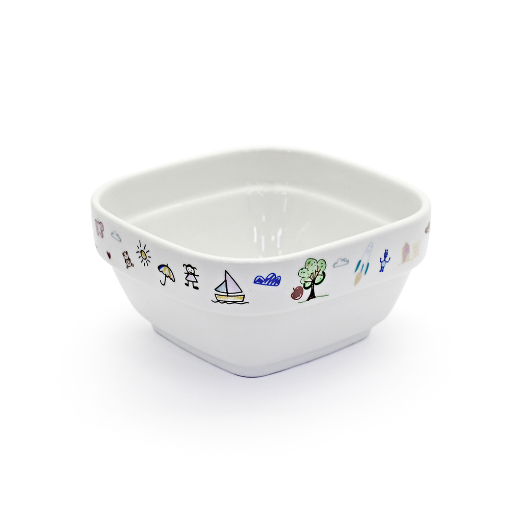 Porceletta Ivory Porcelain Stackable Kids Square Bowl 4"