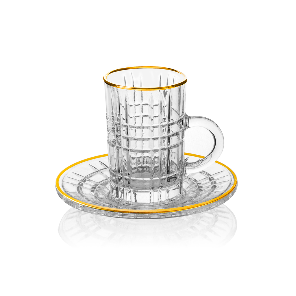 Vague Tea Glass Cups & Saucers Set with Golden Rim 120 ml