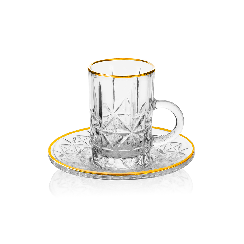 Vague Tea Cups & Saucers Set with Golden Rim 120 ml