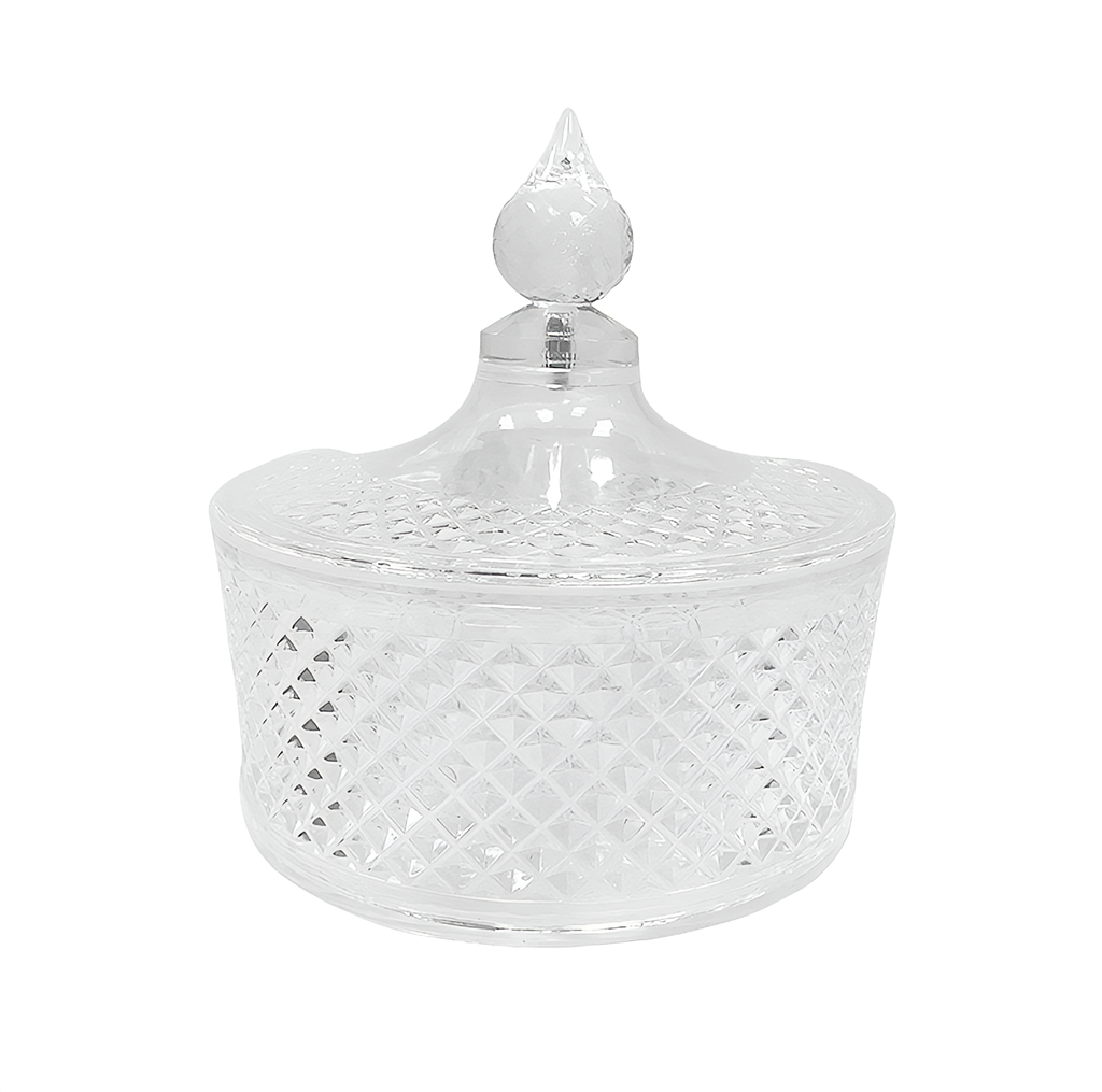 Round Plastic Diamond Candy Jar with cover 14.8 x 15 cm
