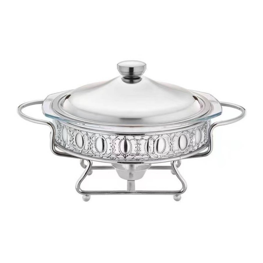 Stainless Steel Round Silver Food Warmer 2 Liter
