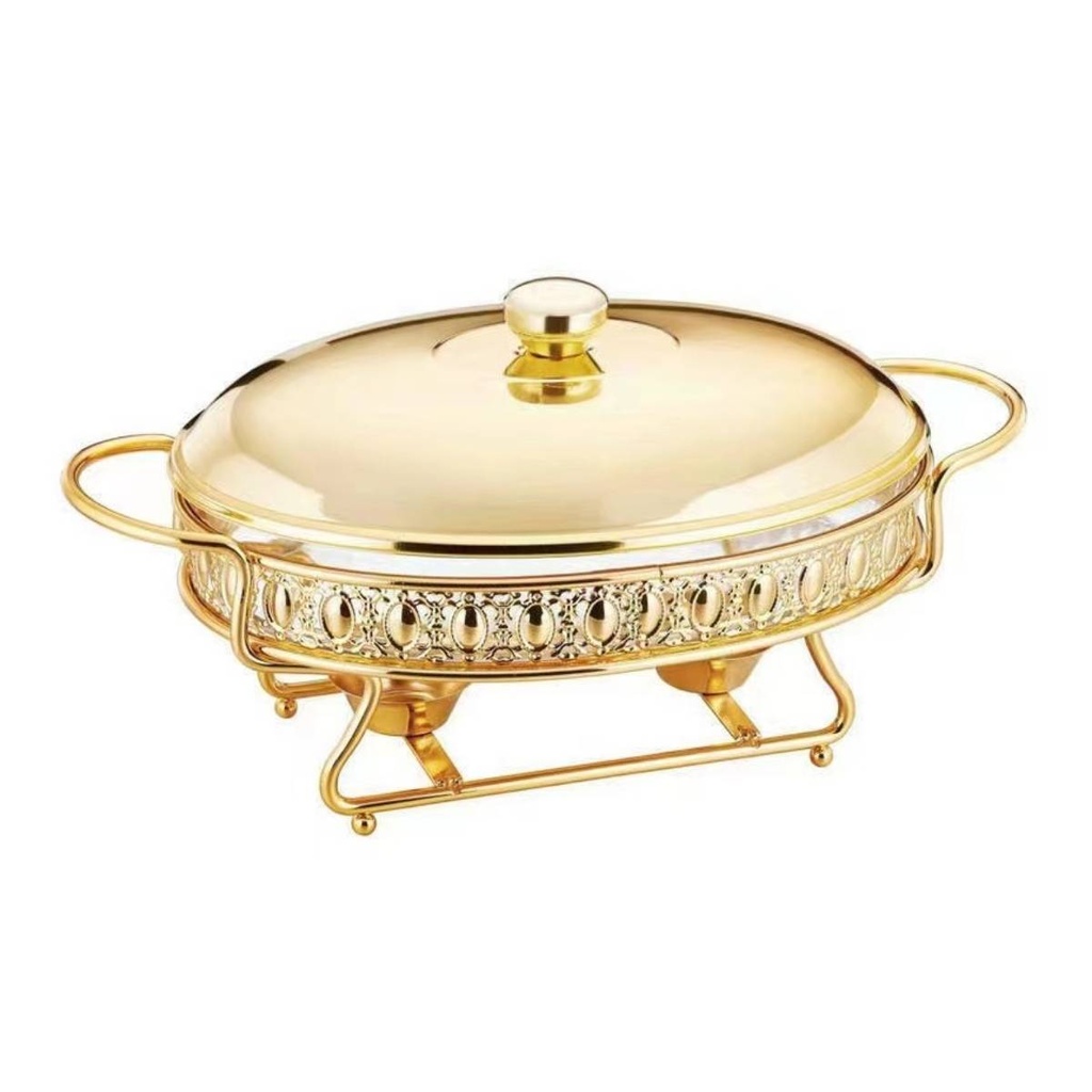 Stainless Steel Oval Golden Food Warmer 2 Liter