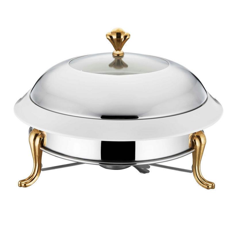 18 cm Silver & Golden Round SS Crown Food Warmer