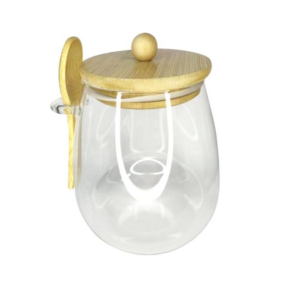 1L Transparent Glass Jar with Bamboo Lid and Spoon
