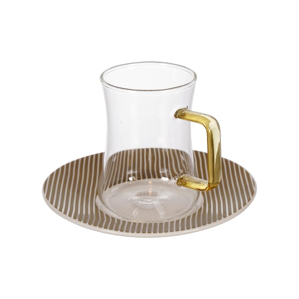 Decopor 12 Pieces Amber Tea Istikans & Saucers Set