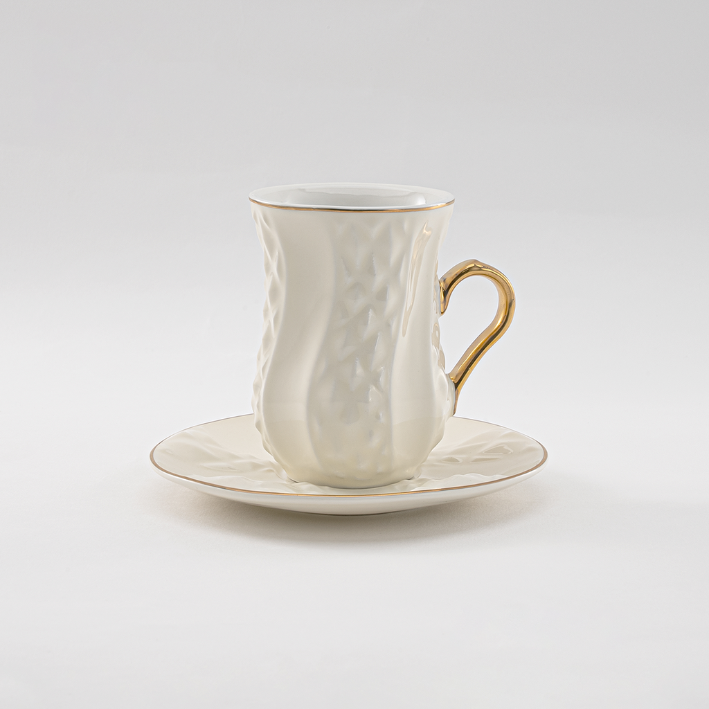 Decopor Porcelain Tea cup and saucer set 6+6 Creamy White 100 ml RS-2424