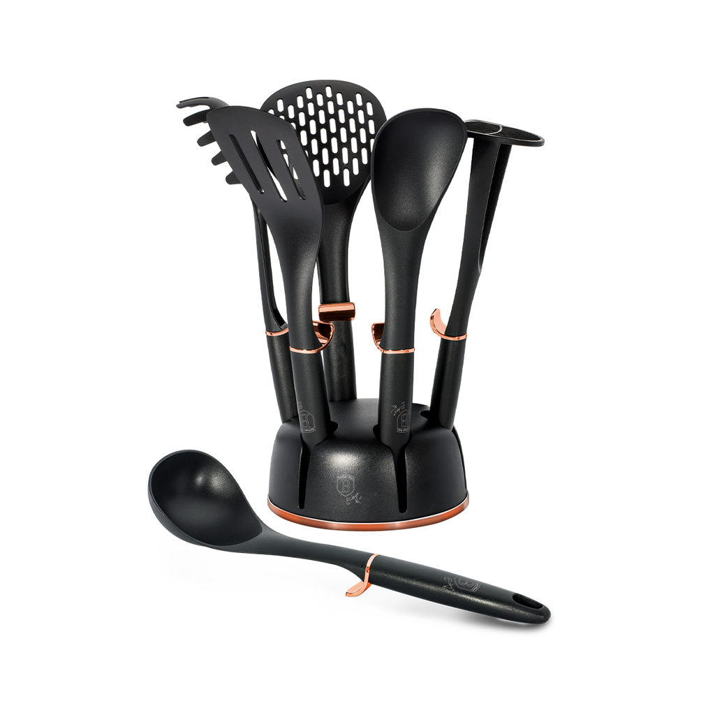 Berlinger Haus 7 Pieces Kitchen Tool Set with Stand Black Rose Gold Collection / BH/6209AN