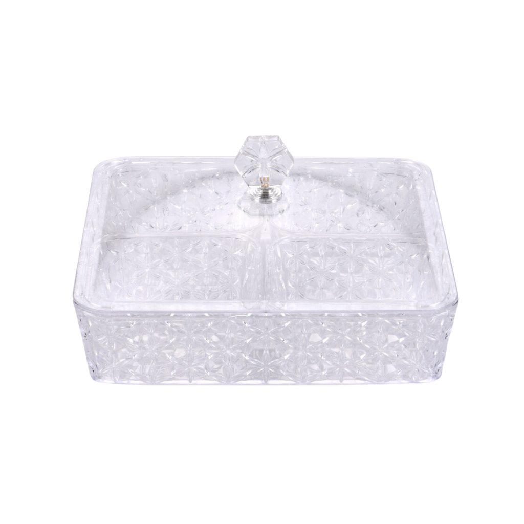 Vague Clear Square Acrylic Candy Box with 4 bowls 27.2 cm x 27.2 cm Daisy Pattern