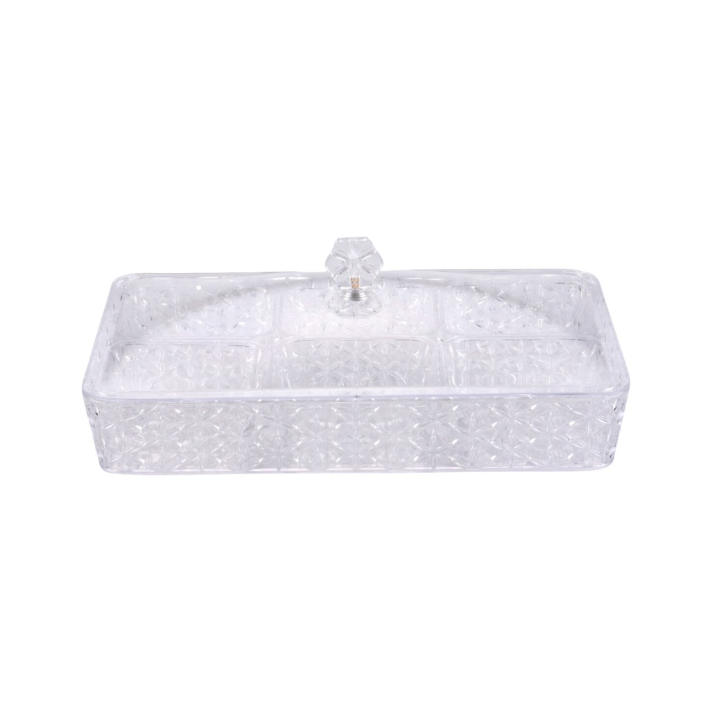Vague Clear Rectangular Acrylic Candy Box with 6 bowls 40.2 cm x 27.2 cm Daisy Pattern
