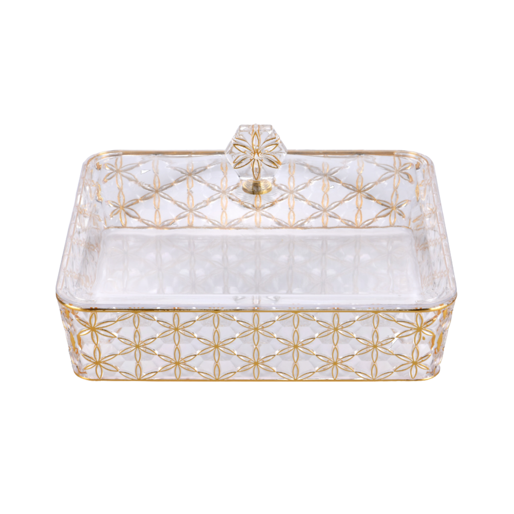 Vague Clear & Gold Square Acrylic Candy Box 27.2 cm x 27.2 cm Daisy Pattern