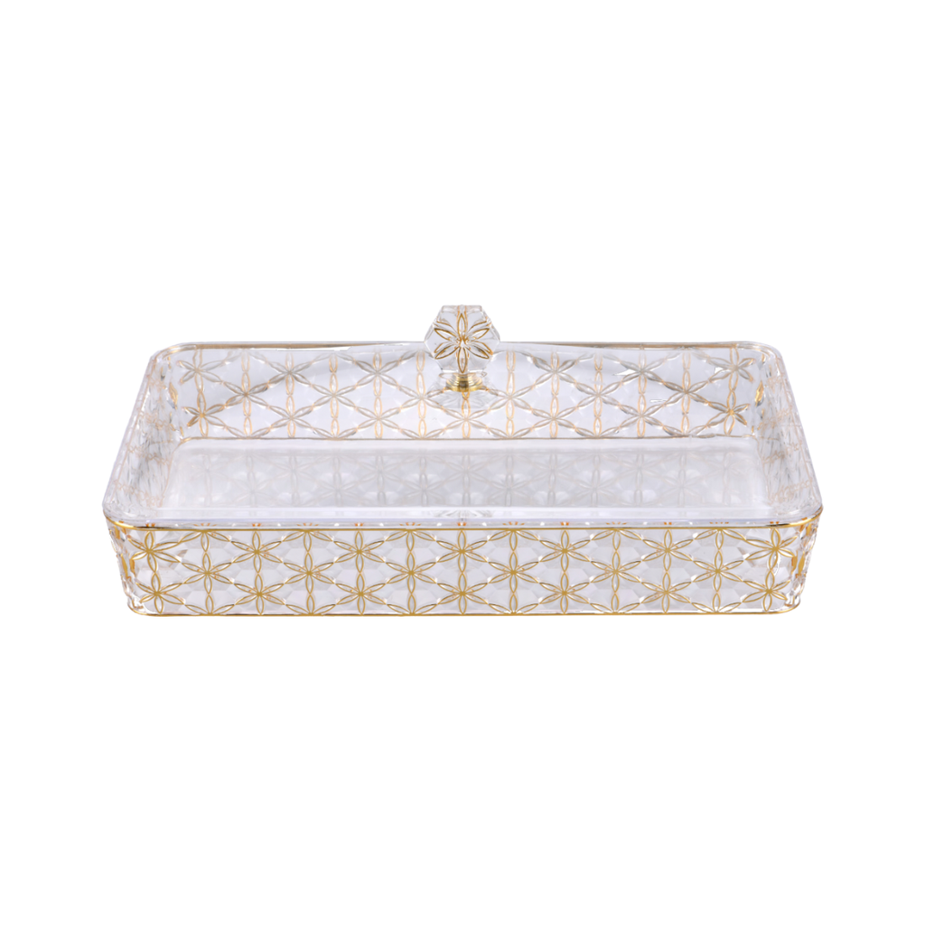 Vague Clear & Gold Rectangular Acrylic Candy Box 40.2 cm x 27.2 cm Daisy Pattern
