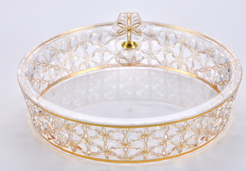 Vague Clear & Gold Round Acrylic Candy Box 25.5 cm x 25.5 cm Daisy Pattern