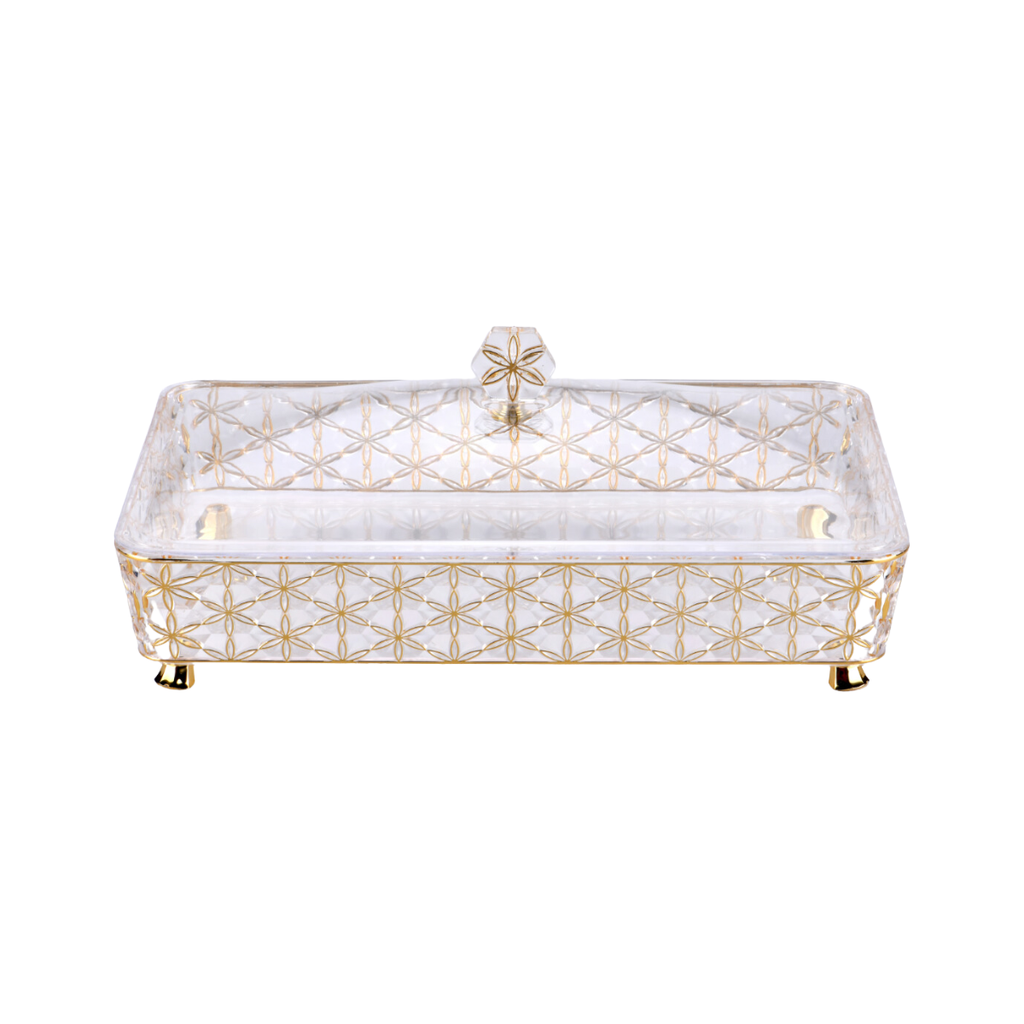 Vague Clear & Gold Rectangular Acrylic Candy Box with legs 40.2 cm x 27.2 cm Daisy Pattern