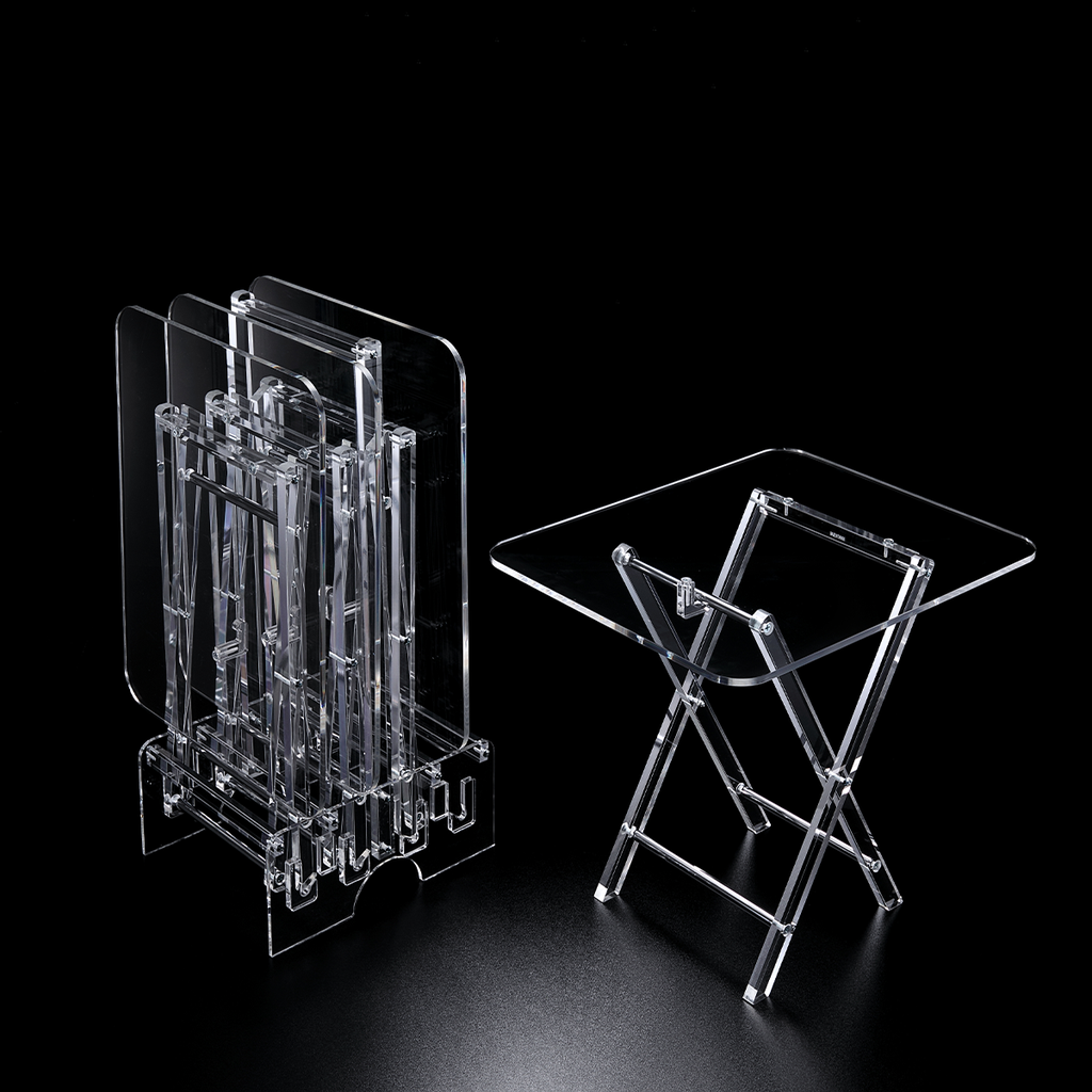 Vague Acrylic 4 Rectangular Coffee Tables with Stand Set Classic Design